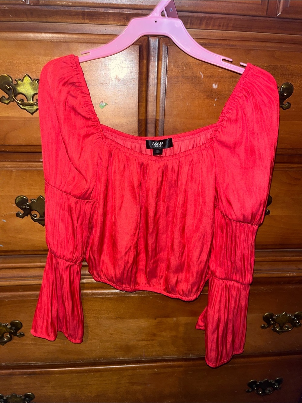 Aqua Girls Bright Red Peasant Blouse with Long Tiered Sleeves